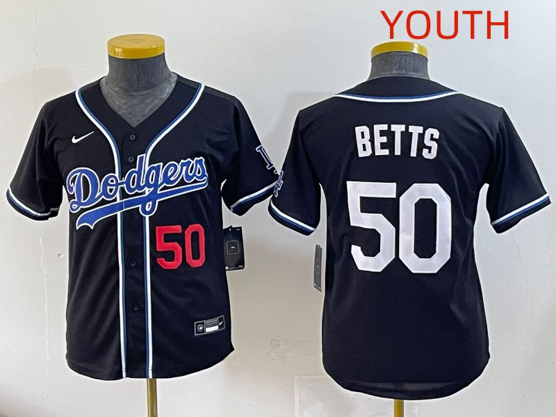 Youth 2025 Los Angeles Dodgers #50 Betts Black Three generations Fashion Nike MLB Jersey style 3->youth mlb jersey->Youth Jersey